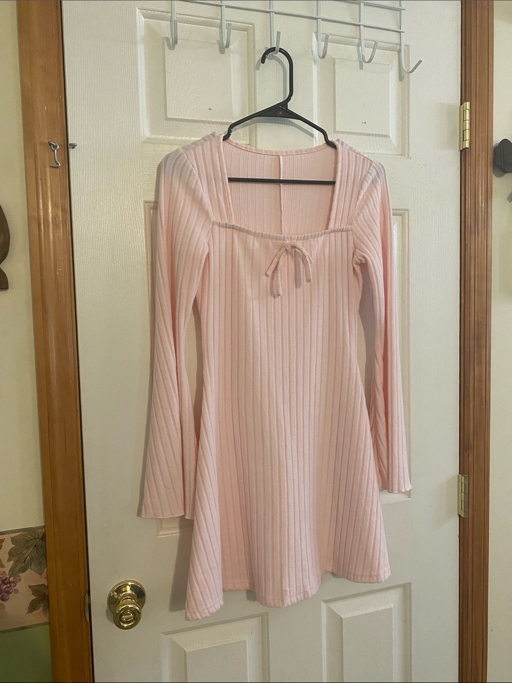 Women's Pink Ribbed Midi Dress with Square Neck